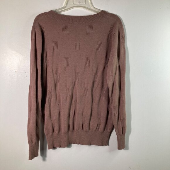 Womens Arach & Cloz V Neck Textured Sweater Mocha Mousse Brown L Viscose Polyest - Picture 2 of 10
